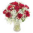 Embodying quiet sophistication and heartfelt sentiment, this bouquet arranged in Mill Hill captures romance in bloom. A dozen deep red roses, their petals rich and velvety, rest in a gentle embrace at the bouquet's center, their intense color suggesting everlasting love. Interspersed throughout, plush clusters of baby's breath add a weightless, snowy effect-like the soft drifting clouds over Mill Hill East. The two elements are perfectly balanced, blending the bold emotion of crimson with the innocence of white, grounding the bouquet in both pride and grace. All stems are neatly anchored in a transparent glass vase, their green lines visible and vibrant, creating a grounded, genuine appeal that suits both elegant gatherings and simple moments at home. Light plays gently across the arrangement, giving life and radiance to each petal and bloom. This bouquet is ideal for sharing joy or sending a meaningful message-be it an anniversary, birthday, or an everyday reminder of love-delivering a little of Mill Hill's neighborhood warmth with every floral gift.