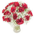 This radiant bouquet, inspired by the tranquil neighborhoods of Mill Hill, features an opulent gathering of deep red roses-each blossom lush and unfurling in vivid, velvety layers-cradled by the soft touch of white baby's breath. The rounded shape is compact yet full, accentuating the contrast between the rich, passionate tones of the roses and the airy, cloud-like sprays of gypsophila. Displayed in a clear glass vase with fresh green stems visible below, the arrangement is illuminated by bright, natural light, invoking the peaceful charm of Mill Hill's green spaces and village atmosphere. The interplay of colours and textures creates an aura of refined romance and celebration, a sensory experience heightened by the imagined scent of fresh-cut blooms. Perfect for anniversaries, romantic gestures, or marking any special event, this bouquet embodies the exceptional floral artistry and warmth found at Flowers Mill Hill, delivered with care throughout the local area.
