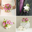 The image shows an elegant wedding flower pairing that feels perfectly suited to a Mill Hill ceremony: a lush bridal bouquet accompanied by a tailored boutonnière. The bouquet is compact yet abundant, shaped into a pleasing, rounded dome that settles naturally into the hands. At its heart are mauve-pink roses, their petals blush-soft and gently curled at the edges, creating a layered, almost watercolor effect where lavender, rose, and cream tones blur together. Between the roses, bright green button chrysanthemums pop like little jewels, offering a crisp, contemporary contrast that keeps the design lively. Creamy white lisianthus and similar soft blooms weave through the arrangement, their frilled petals adding airy volume without heavy bulk, as though the flowers have been gathered at first light in a quiet Mill Hill garden. Slender greenery curves gracefully between blossoms, introducing height and subtle movement. The stems are bound in a detailed ribbon wrap-likely smooth satin in pale pink and white-precisely finished so there are no visible pins or rough edges, comfortable enough for a bride to carry through hours of photographs around Mill Hill Park or near The Ridgeway. Gentle light bathes the bouquet, catching on the edges of the petals and giving them a dewy, fresh-cut look, as if they have just been delivered by Flowers Mill Hill. Beside it, the boutonnière offers a refined counterpoint: a singular white lisianthus or rosebud, trimmed with airy grasses and a small touch of lavender ribbon that mirrors the bouquet. The overall effect is harmonious and intentional, an understated expression of joy and hope on a couple's wedding day.