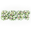 A poignant, hand-crafted memorial piece spells SON in three compact, horizontal letters formed from a sea of white blooms and verdant greenery. Viewed from above against a pristine white background, each letter is densely packed with large, crisp white chrysanthemums and delicate white anemones, the anemones' near-black centers creating a quiet, steady focal point that anchors the soft petals. Small clusters of pale lavender filler flowers lend a whisper of colour and depth, while button-like green chrysanthemums and tiny buds sit tucked between blooms, adding bright, cool contrast and a sense of freshness. Feathery fern fronds trace the contours of each character, their fine, serrated edges giving a gentle movement and an organic frame that separates the letters cleanly on the clean backdrop. Beneath the blooms a dark grey structural base peeks through in places, its subtle geometry giving the arrangement solidity and crisp definition. The scent is soft and comforting in imagination - a gentle blend of rose and carnation with the green, dewy note of ferns - that would sit quietly in a chapel or family room. Soft studio light highlights the layered textures, from the velvety anemone petals to the ruffled carnations and smooth rosebuds, emphasising the care in placement and balance. This is the kind of tribute chosen for a beloved son: intimate, respectful, and unpretentiously beautiful. As a Mill Hill florist would say, it reads like a personal letter in flowers, suitable for local memorial services, neighbourhood gatherings at Mill Hill Park, or a quiet farewell at nearby chapels where family and friends gather to remember and celebrate a life.