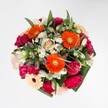A celebration of colour and tactile beauty, this bouquet gathers the joyful energy of Mill Hill into every bloom. Fiery orange gerberas lead the palette, catching the light with an exuberance that recalls summer afternoons in local parks. Plush magenta carnations and softly blushing roses cluster around them, their petals irresistibly velvety and inviting to the touch. Touches of snowy white alstroemeria and dainty daisies brighten the design, as if morning dew lingers across each bloom. Wrapped in abundant, glossy greenery that frames without overwhelming, the arrangement feels both lush and thoughtfully composed-a reflection of Mill Hill's picturesque charm. The carefully balanced colours create a harmonious scene, bringing optimism and artistry to the fore. Perfect for celebrating special moments like birthdays or delivering a rush of floral delight to any Mill Hill home, the bouquet leaves a gentle, sweet fragrance in its wake-a reminder of spring's renewal and the local pride behind every petal.