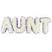 A reassuring, handcrafted floral tribute spells out AUNT in four substantial, upright letters, each one a dense carpet of pristine white spray chrysanthemums. From a short distance the letters read as soft, cloudlike forms; up close the tiny petals and pale yellow centres of the chrysanthemums reveal themselves, their tightly packed heads creating a cushiony texture that catches a cool, diffused light. A deep purple satin ribbon traces the outer edge of each letter, ruffled into a gentle scallop that creates a refined frame and a subtle play of shadow against the white blossoms. The composition sits on a clean white surface so the three-dimensional structure is emphasised by faint grey shadows beneath each letter, giving a sense of weight and careful construction. There is a quiet floral scent-green, slightly dewy, and faintly powdery-that lifts from the blooms, underscoring the arrangement's calm dignity.
Made with the measured touch of an experienced florist, the tribute balances formality and affection: the white chrysanthemums signal sympathy and remembrance, while the purple ribbon adds a thoughtful, dignified accent. This piece reads as a personalised farewell suitable for a funeral service or memorial gathering in Mill Hill or nearby Mill Hill Broadway, where families often seek something both classic and intimate. The overall effect is a visual embrace-clean, respectful, and lovingly finished-offering comfort through texture, tone and proportion for anyone honouring a beloved aunt.