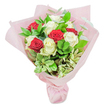 Artfully designed for Mill Hill's community, this bouquet features a harmonious blend of deep red and creamy white roses, each handpicked to ensure freshness and vibrancy. The blooms are tightly clustered into a rounded dome, their velvety petals unblemished and radiant-half symbolizing passionate celebration and the other half gentle new beginnings, much like the neighbourhood's balance of heritage and modern vitality. Fresh eucalyptus and other lush, green leaves are scattered throughout, offering both a visual and aromatic contrast, recalling the refreshing coolness of Mill Hill's gardens after rain. The whole bouquet is upright and gracefully wrapped in soft, pale pink crepe paper, tied with care and adding a touch of romantic charm. This arrangement, evocative of celebration and thoughtful connection, is perfect for local anniversaries, Mother's Day, romantic gestures, or moments of genuine appreciation. Each detail-from the crisp presentation to the subtle mingling of colours-reflects the artistry and attention you'd expect from the heart of Mill Hill's floristry.